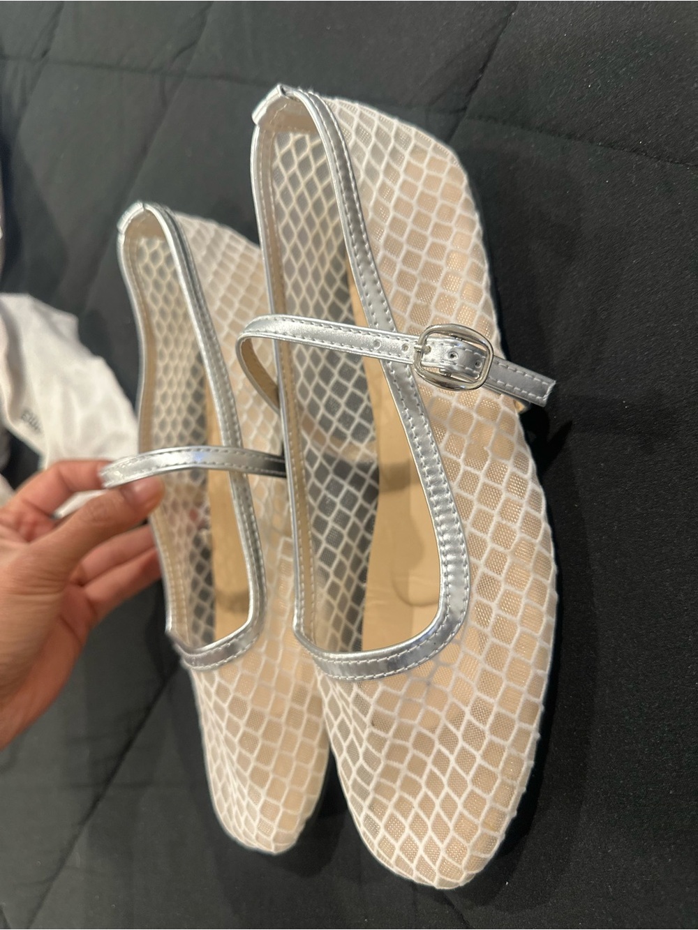 Women's Silver Mesh Mary Jane Flats